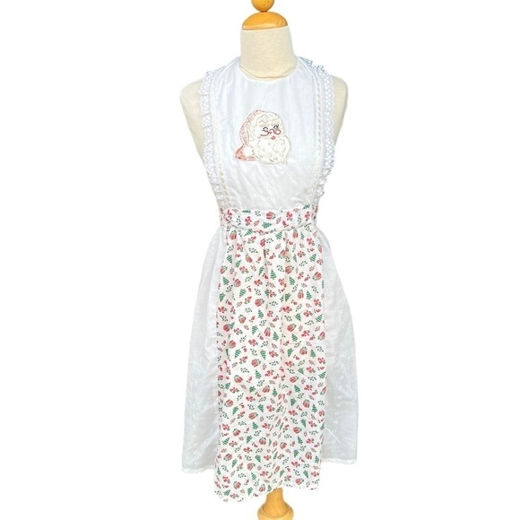 Vintage Handmade Santa Appliqué Bib Apron Christmas Holiday Lace Accents - Picture 2 of 16